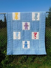 Sunbonnet Sue Sam Blue Quilt Vintage 1994 Hand Made 56 x 90"