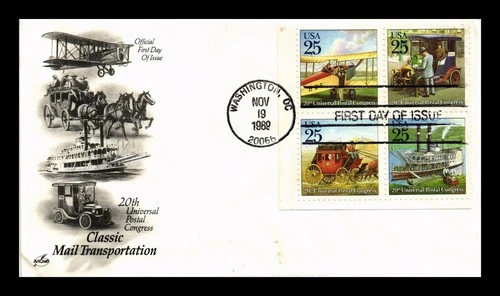 ARTCRAFT US COVER FIRST DAY OF ISSUE BLOCK OF 4 CLASSIC MAIL TRANSPORTATION