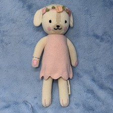 Cuddle  Kind Charlotte Dog 13" Plush knit Animal Pink Dress Flower Coronet