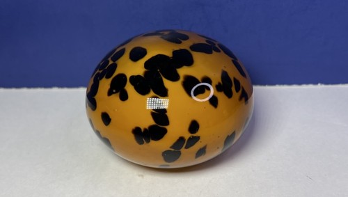 Vintage Pier 1 Blown Art Glass Paperweight 3" Cheetah Print Orange Black Decor - Picture 4 of 8