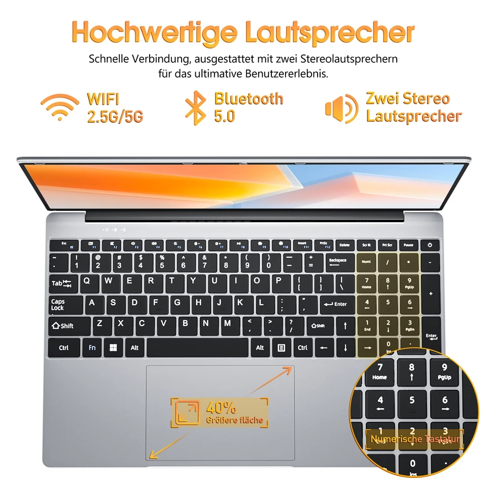 SGIN 15,6" Laptop 4GB RAM 128GB SSD Intel N4020 Quad-Core 5G WiFi Windows 11 - Bild 3 von 4