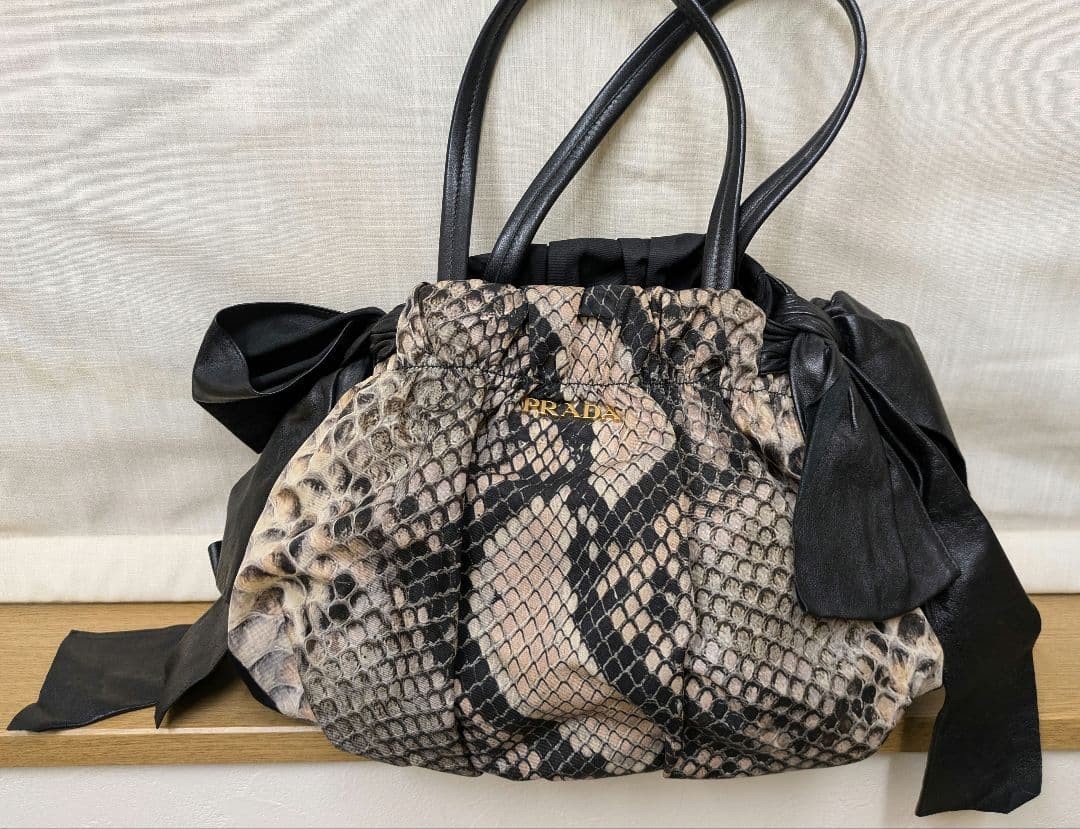 PRADA Python Pattern Nylon Leather Shoulder Bag C… - image 2
