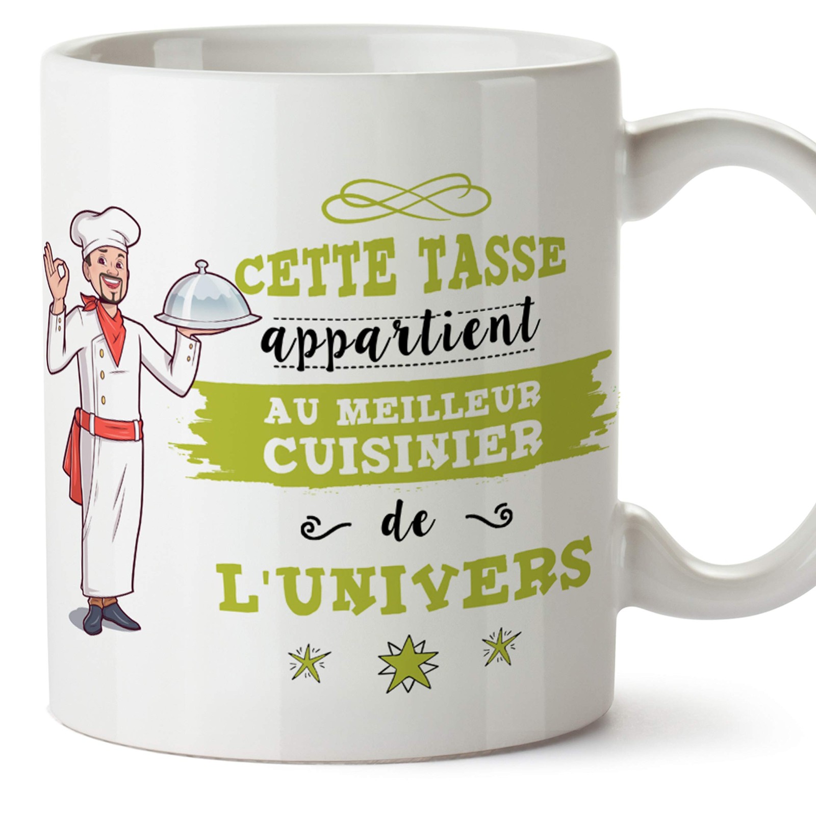 Tasse Cuisinier de l'univers en céramique, mug humour cuisine blanc 33cl