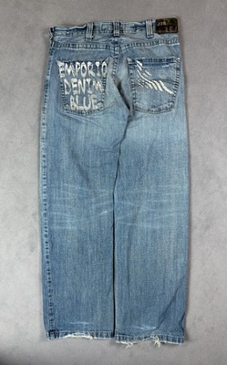 Vintage Emporio Armani Denim Blue Big Print Jeans Größe 32