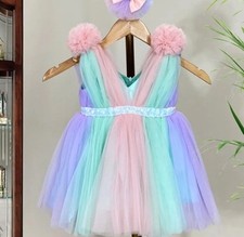 Baby Girls Tulle pom pom Unicorn Birthday Party Dress Size 1 Year