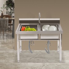 2-Compartment Sink Free Standing Restaurant Sink Stainless Steel Kitchen Sink