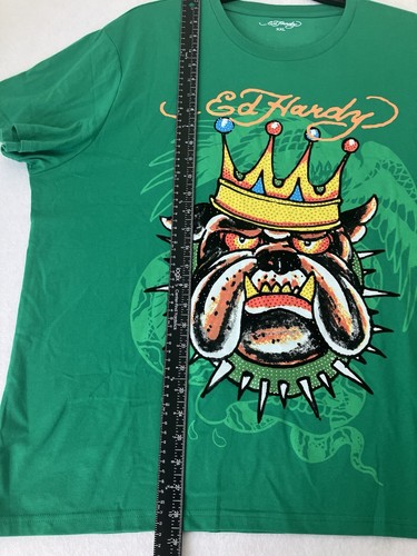 Ed Hardy T-Shirt Size XXL Green Crown Bulldog with Rhinestones - Picture 10 of 14