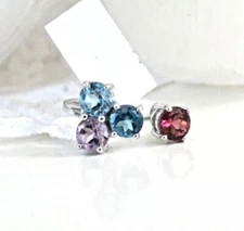 Sterling Silver 925 NF Natural Gemstone Euro Modern Band Ring Size 7