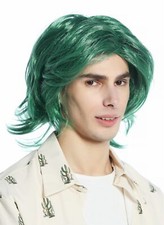 Perücke Herren Damen Halloween schulterlang toupiert Mittelscheitel grün wig