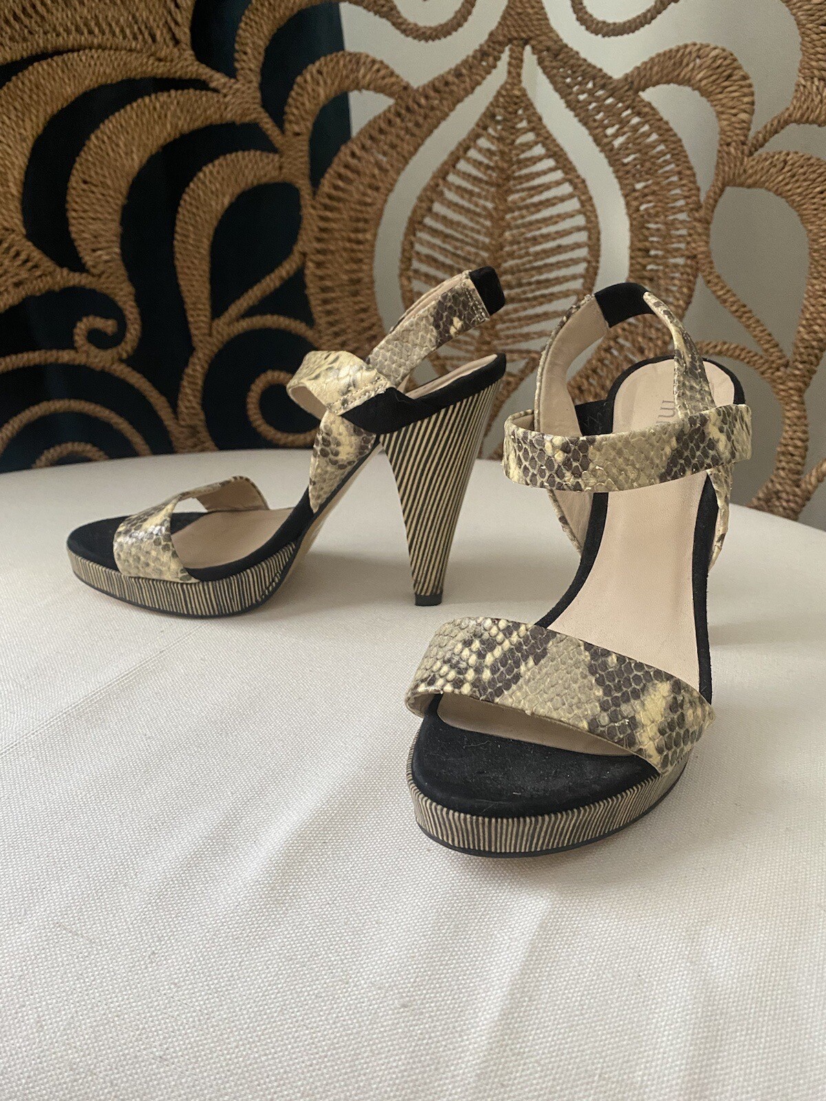 MINELLI PARIS Python Snakeskin Striped Heel Suede… - image 11