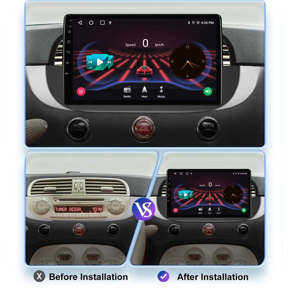 8 Cœur 6+128G] Hodozzy Carplay Autoradio Pour Fiat 500 2007-2015, 9 Pouces Ecran Tactile Android Autoradio Avec Android Auto/WiFi/GPS/RDS/FM/Bluetooth 5.0/USB/DSP