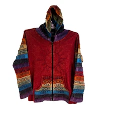 Greater Good Network Boho Multicolor Cotton Zip Women's Hooded Jacket L/XL