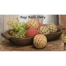 NEW Farmhouse RAG BALLS CRANBERRY RED CREAM GREEN 6 PCS Bowl Fillers 2.5" Plaid