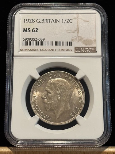 GREAT BRITAIN 1/2 Crown 1928, George V, NGC MS 62 Lustrous UNC Uncirculated. F2.