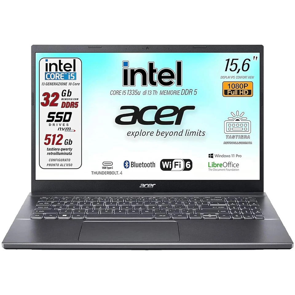 Notebook Acer Aspire Intel Core i5 1335U SSD 512 GB RAM 32 GB 15,6" FullHD Retro