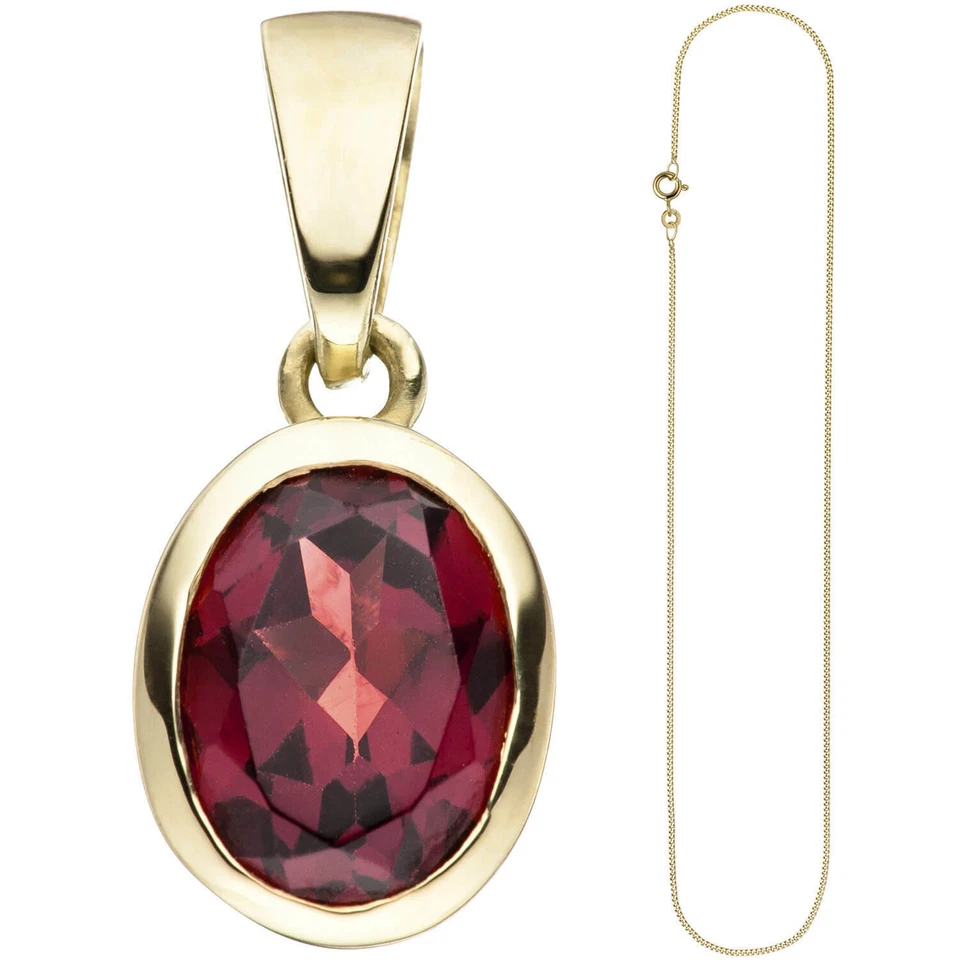 Set Joyería, Colgante Rojo Granate Sobre 1,3mm Cadena 333 Oro Amarillo, 50cm - Imagen 2 de 4