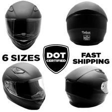 Full Face Helmet w/ Retractable Sun Visor Motorcycle Matte Black Adult DOT 
