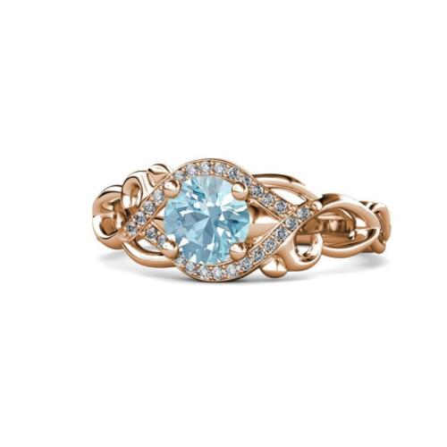 Round Aquamarine Diamond Swirl Women Engagement Ring 14K Rose Gold JP:88247 - Picture 1 of 6