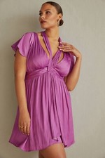 Anthropologie Vibrant Mini Dress Purple Lavender Flutter Sleeve Cut Out Size 4