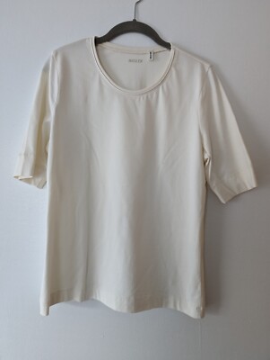 $129 NWT Bloomingdale's Basler Women's Cream  3/4 Sleeve Round Neck T-Shirt 42