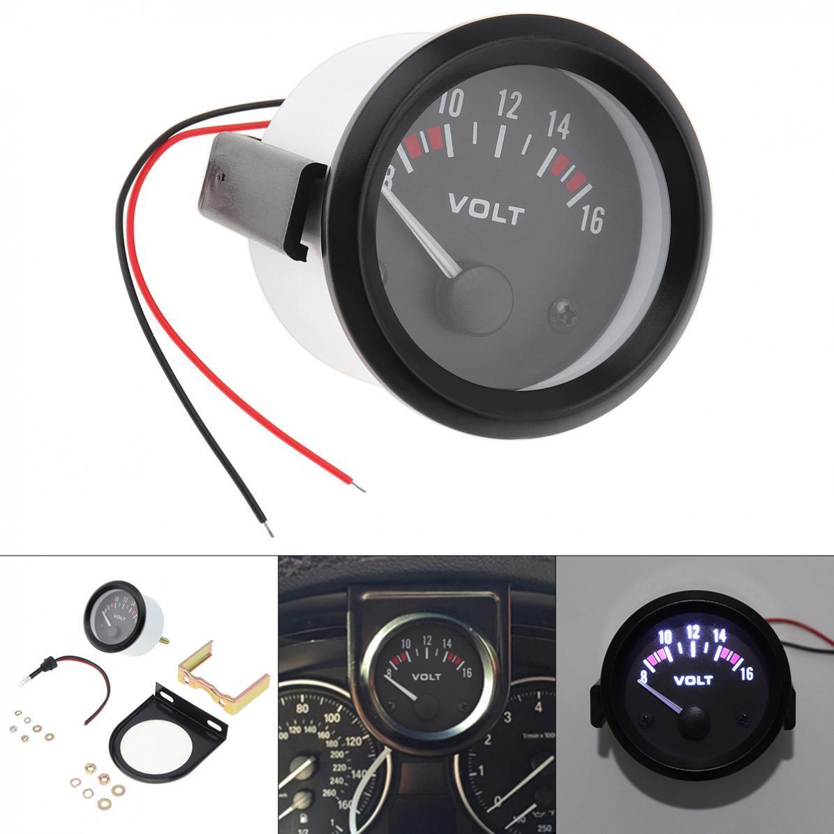 2-Inch 52mm Voltmeter Gauge – 8-16V Pointer Style For 12V Cars, Black Face With Blue Light