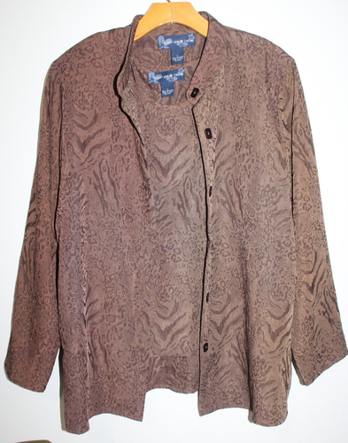 Chemise Femme Susan Graver - Imprimé Léopard/guépard, Manches Longues, Taille M, Noir/marron/beige