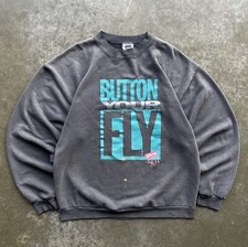 Vintage Levis 501 Crewneck Sweatshirt Button Your Fly 90s Black Faded Mens XL