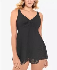 Swim Solutions Crochet Tummy Control Swimdress Swimsuit - size 18 - Black
