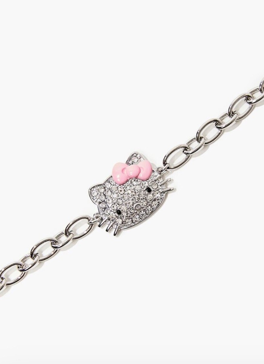 Forever 21 x Hello Kitty Bling Rhinestone Pink Bow Charm Bracelet