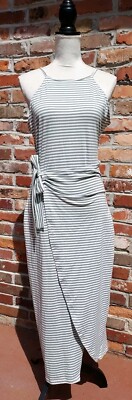 Chic Me Long Strappy Wrap Look Summer Dress Size XL Gray And White Stripe |  eBay