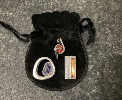 Preloved Designer Pierre Lang Silberfarbene Anhänger 3er Set Kristall ohne Ketten