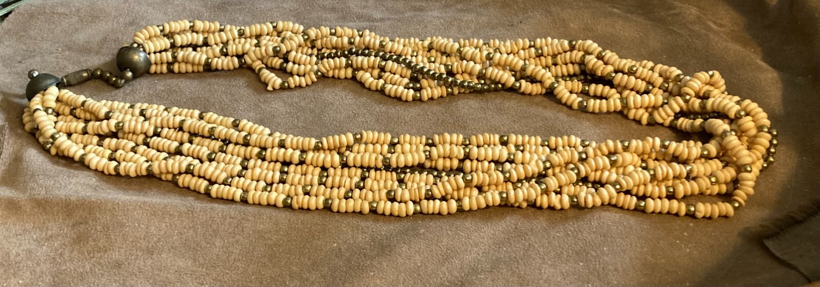 Multiple Strand Statement Beaded Necklace Cream B… - image 2
