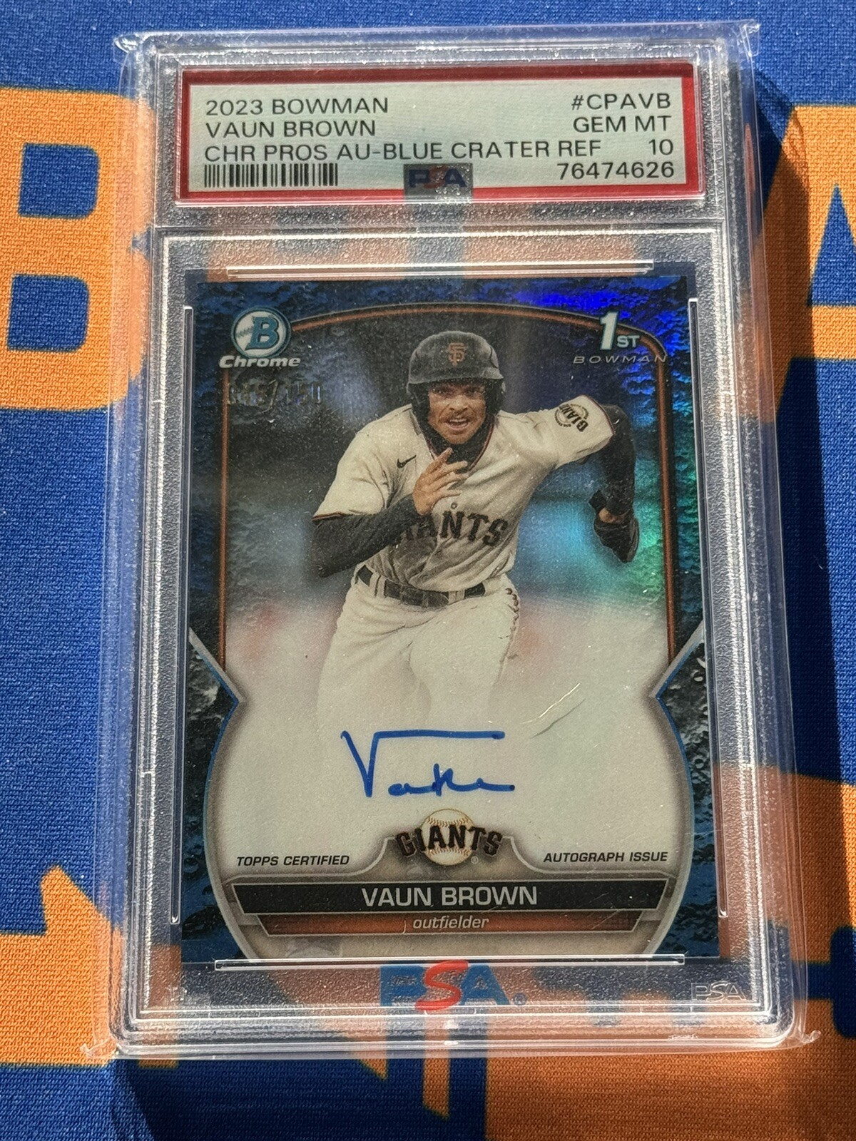 2023 Bowman Vaun Brown 1st Chrome Blue Crater Auto /150 PSA 10 Giants