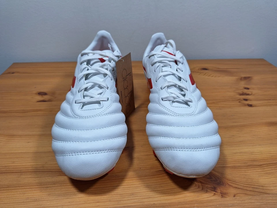 Botines de fútbol terreno firme Diadora 12 BRASIL ELITE 2 R LPU para hombre blancos/rojos nuevos Foto 3 de 4