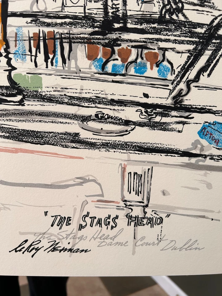 Leroy NEIMAN Cabeza de Ciervo Dublín Bar Serigrafía Arte Impresión Placa Firmada Foto 2 de 4