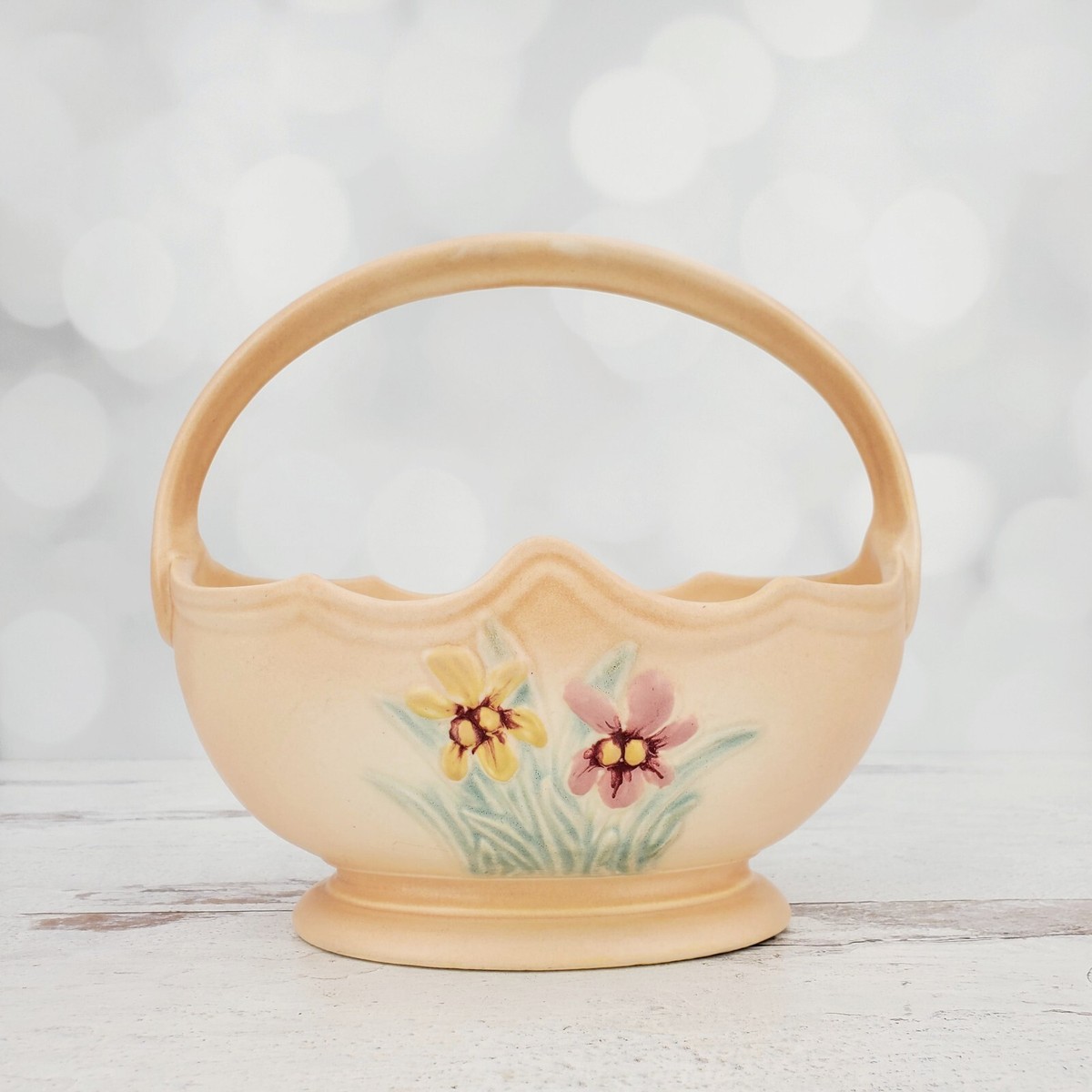 Vintage Hull Pottery USA Pale Pink Iris Floral Basket # 408-7 | eBay