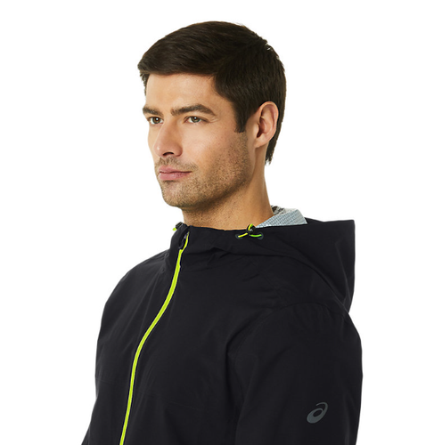 ASICS Men's SMALL Hooded Lightweight Waterproof Jacket in Performance Black/Lime - Picture 4 of 10