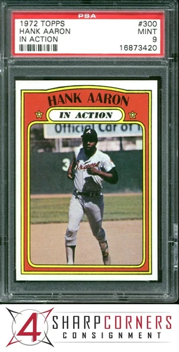 1972 TOPPS IN ACTION #300 HANK AARON BRAVES HOF PSA 9 SET BREAK