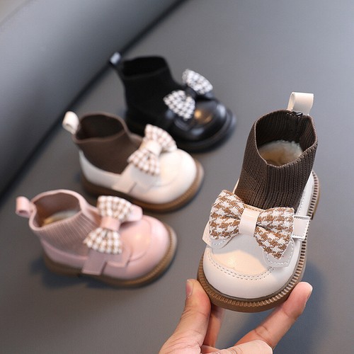 Bébés filles enfants fête de mariage école bottes chaudes cheville escarpins arc plat chaussures taille - Photo 1 sur 13