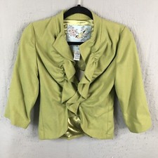 Anthropologie Tabitha Jacket Womens 4 Green Wool Blend Ruffle Artsy Boho New