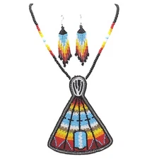 Handmade beaded Tepee Multicolor necklace earrings set