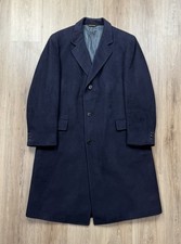 VINTAGE Malcom Kenneth Mongolian Cashmere Overcoat Trenchcoat Size 44R Navy Blue