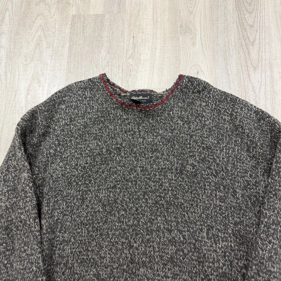 Vintage Eddie Bauer Sweater Men's Large Gray Wool Knit Fisherman Crewneck Cabin - Image 2 of 4