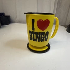 betras plastic i love bingo coffee cup with handle and lid attaches to surface
