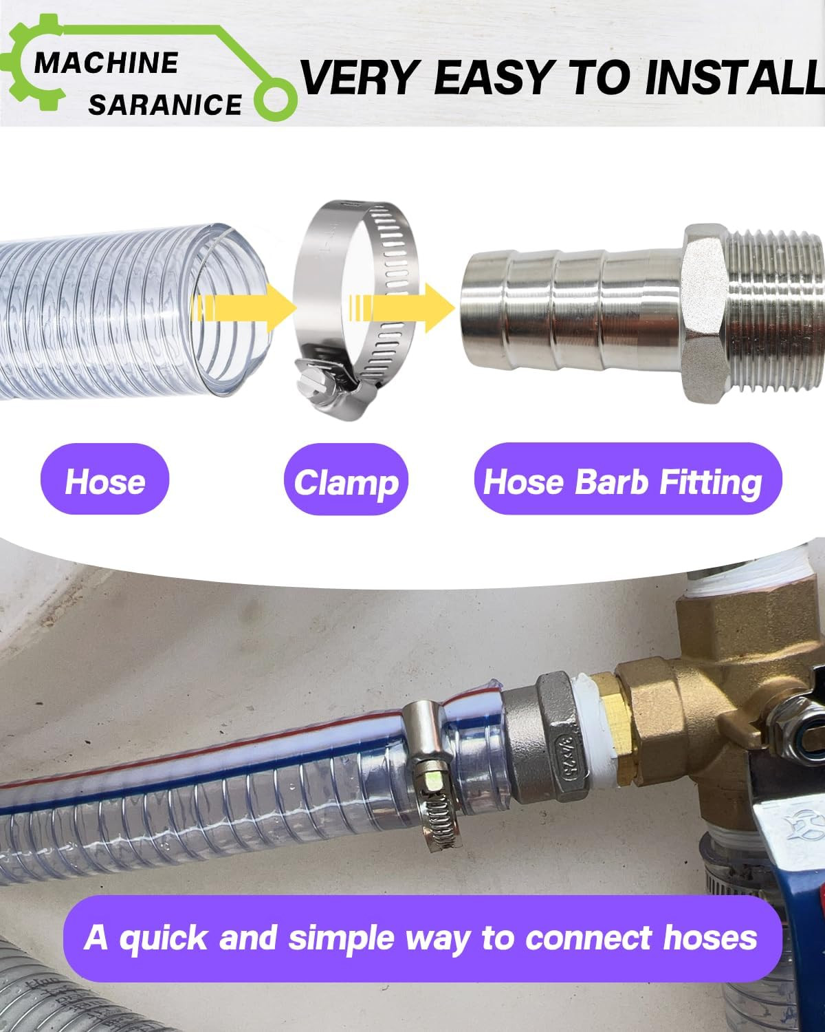 3/4" Barb X 3/4" NPT Male Stainless Steel Barbed Hose Fitting,Leak-Proof Connect