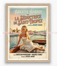 Superbe Affiche Vintage Illustrée 🛥️ Brigitte Bardot à Saint-Tropez 🇫🇷