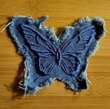 4.3" Blue Denim Embroidered Butterfly Iron On Patch for Jeans Shirt Jacket Bag
