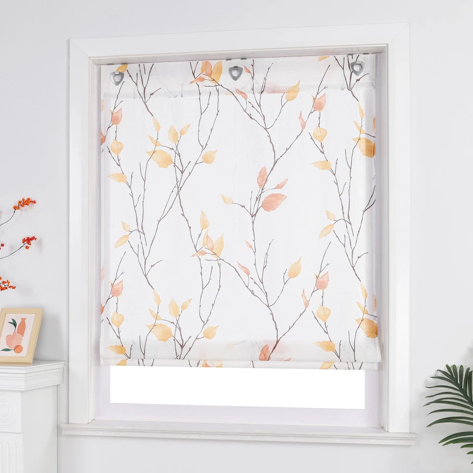 Transparent Raffrollo Blätter Raffgardine mit Ösen Küche Gardinen Vorhang Modern - Bild 2 von 4