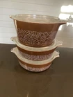 Lot*3*VTG PYREX  BROWN WOODLAND  Refrigerator  Bowls *2* 471B & *1*473B W/ Lids