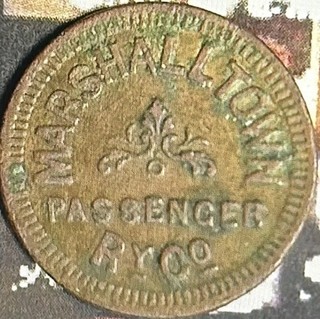 Marshalltown iowa horse car trolley token $45.00 catalog